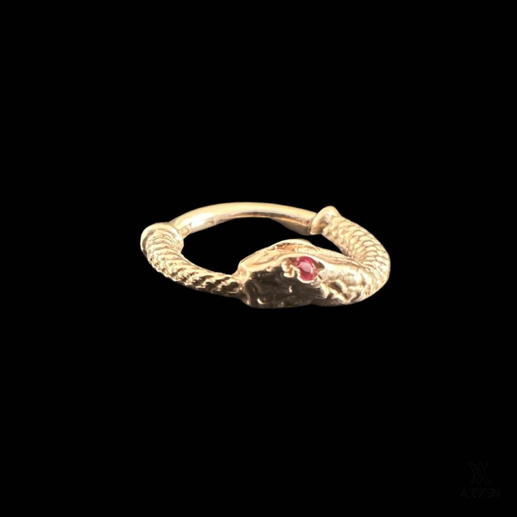 Argola Ouroboros 8mm 2 Cravejada (Helix) 18k Amarelo